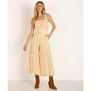 Faithfull The Brand Yellow Pink Floral Jumpsuit‎ Size S